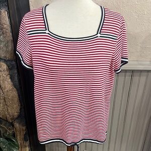 Christopher & Banks Red and White Boxy Short Sleeve Tee